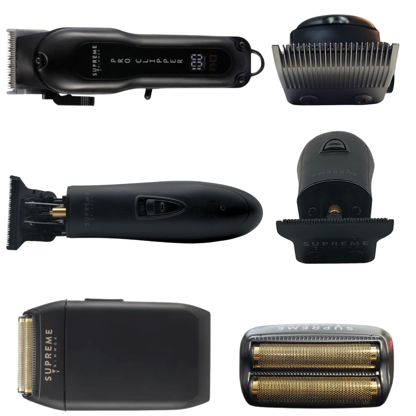 Supreme Trimmer 3-in-1 Barber Bundle | Pro Clipper, T-Shaper Trimmer & Crunch Foil Shaver | Professional Beard Trimmer Men’s Hair Clipper Kit | Black