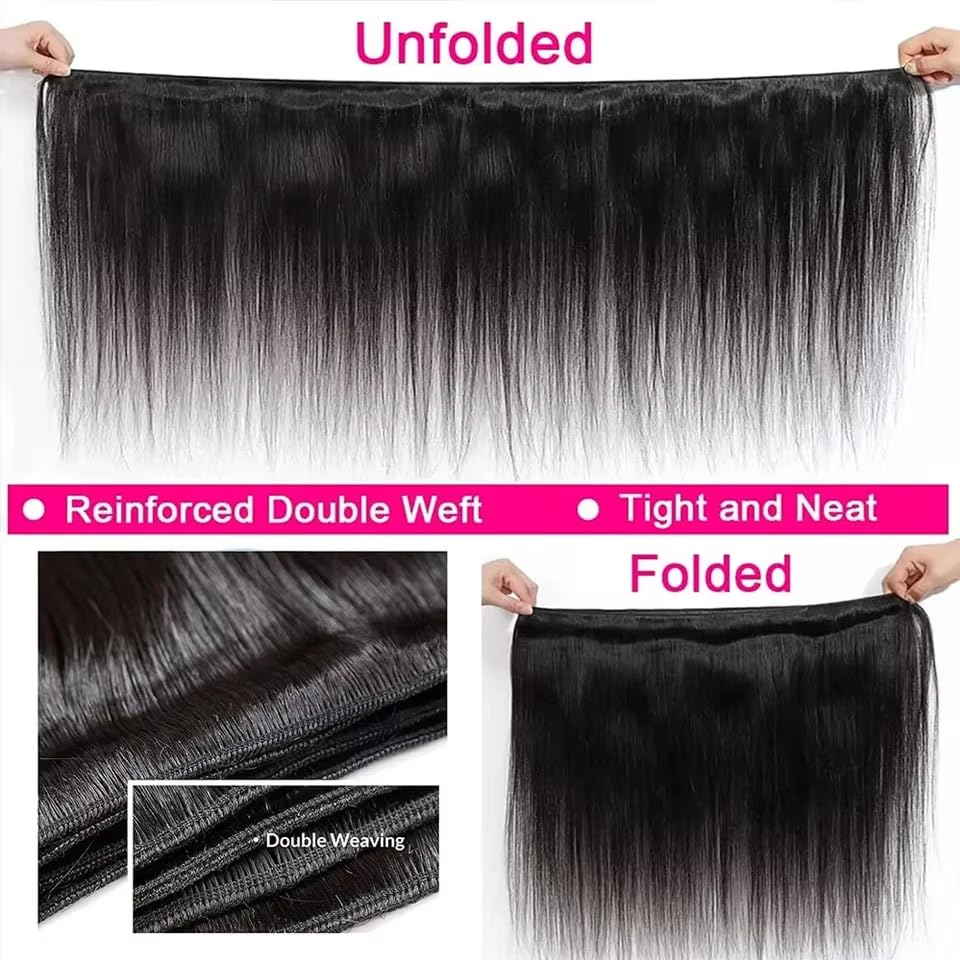 10A Straight Human Hair Bundles Brazilian Human Hair Bundles 22 24 26 Inch 100% Unprocessed Virgin Bundles Human Hair 3 Bundles Human Hair Double Weft Remy Hair Bundles Natural Color