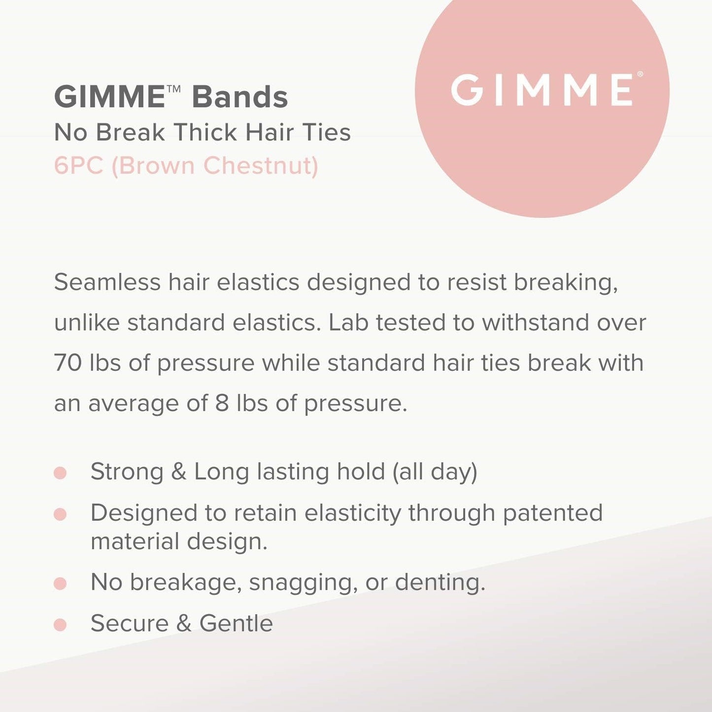 Gimme Beauty - Thick Fit Hair Bands - Brown Chestnut - Damage Free Hair Ties - Made with Seamless Microfiber Elastics - Thick + Curly Hair Accessories - No Snagging, Dents, or Breakage (6 Count)