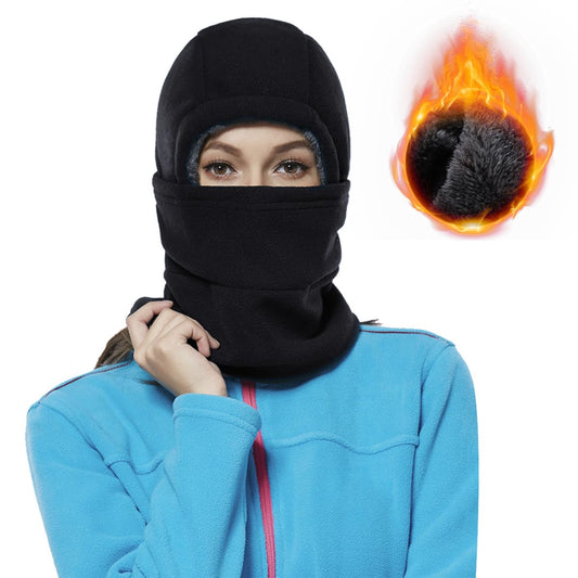 Achiou Ski Mask for Women Men, Sherpa Hood Ski Mask, Winter Balaclava Windproof Hooded Scarf Cold Weather Hat Neck Warmer Black