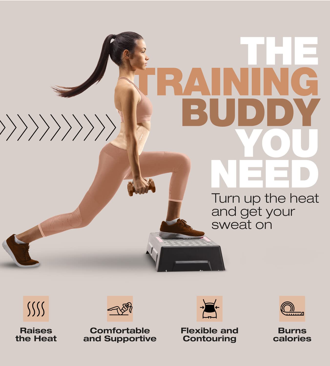 ActiveGear Waist Trainer for Women & Men – Skin Colored Sweat Band Waist Trimmer Belt for a Toned Look - Reinforced Trim and Extra Secure Fastening (Latte, Medium: 8” x 42”)