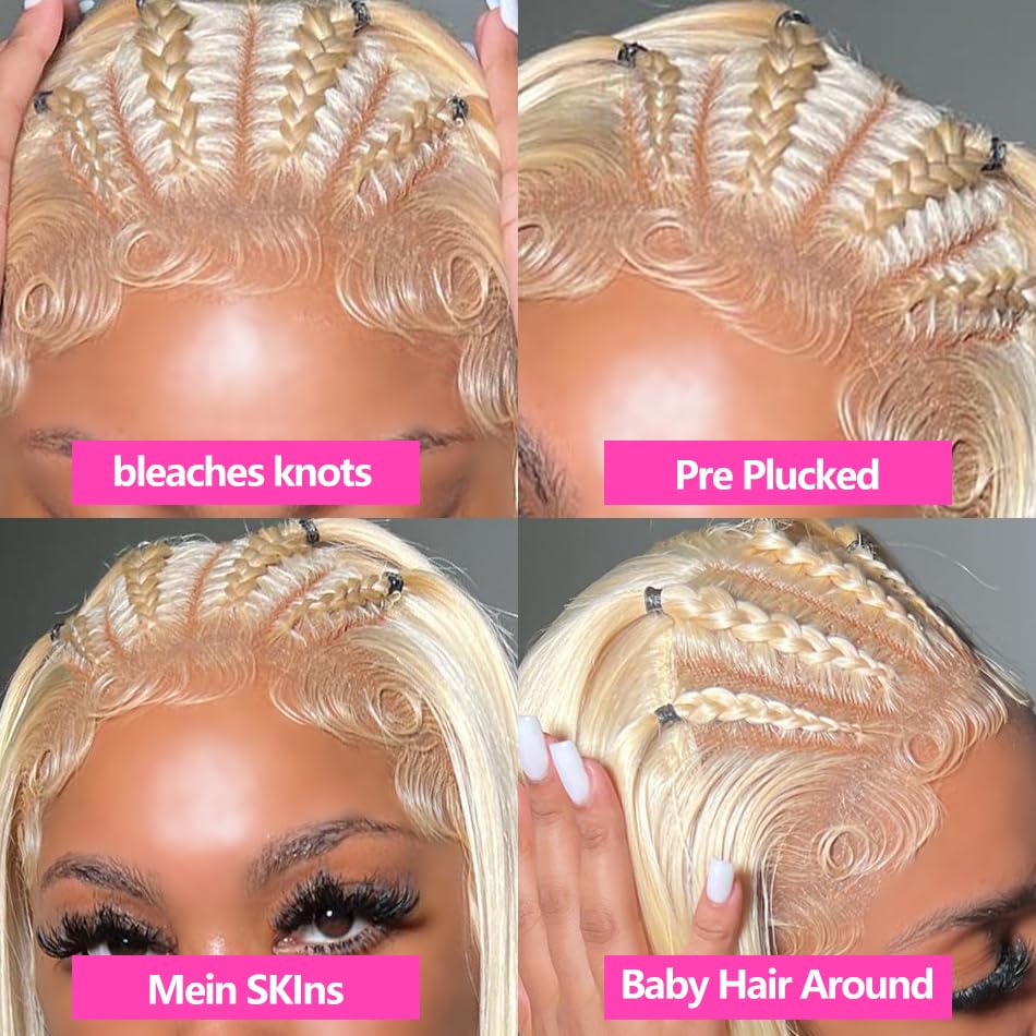 613 Blonde Lace Front Wig Human Hair 13x4 Lace Frontal Straight Wig Human Hair Pre Plucked with Baby Hair 180% Density Transparent Lace Frontal Straight Wigs for Woman with Natural Line(22Inch)
