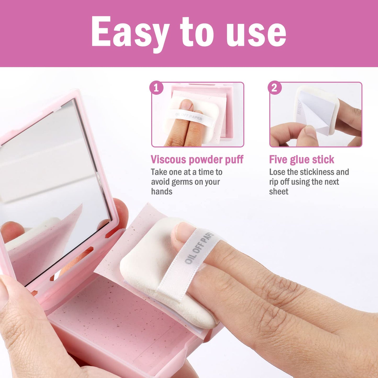480Pcs/6Boxs Oil Absorbing Sheets for Face, Face Oil Blotting Sheets with Portable Mirror Case & Makeup Puff (80 sheets/set), Natural Soft Hemp Oil Off Paper for Home Office Travel (Rose * 6 Pack)