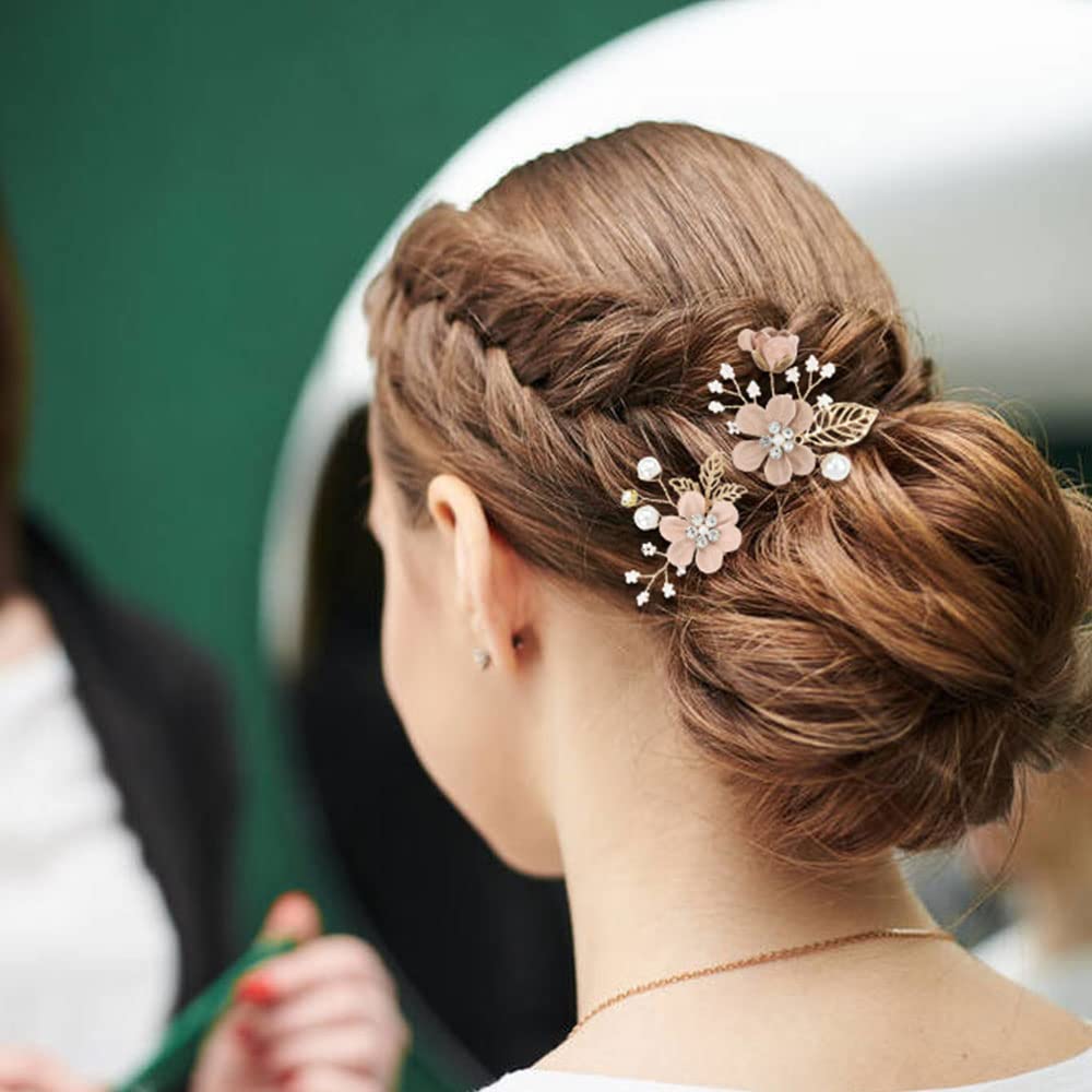 inSowni 20 Pack White Dusty Pink Blue Flower Bridal Wedding Hair Side Combs+Flower Hair Pins+Twist Spiral Pearl Hair Pins Floral Hair Pieces Headpieces Accessories for Brides Bridesmaids Women Girls