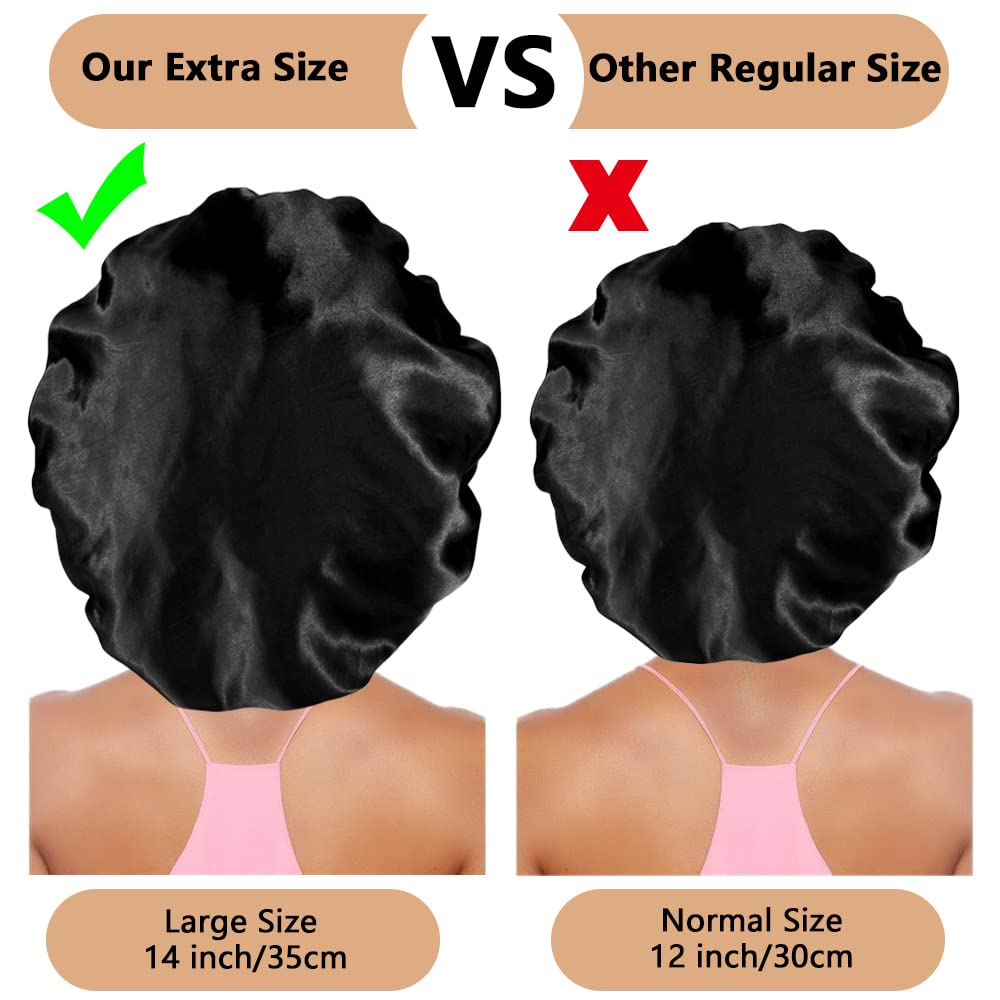 3PCS Extra Large Satin Bonnets for Sleeping, Hair Bonnets for Black Women Braids Curly Hair, H
