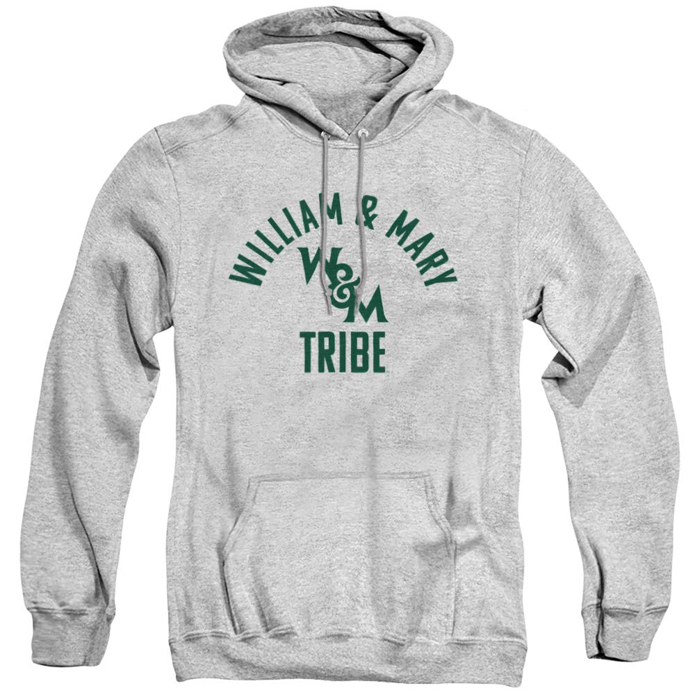William & Mary Official One Color Wm Tribe Logo Unisex Adult Pull-Over Hoodie,Athletic Heather, Medium