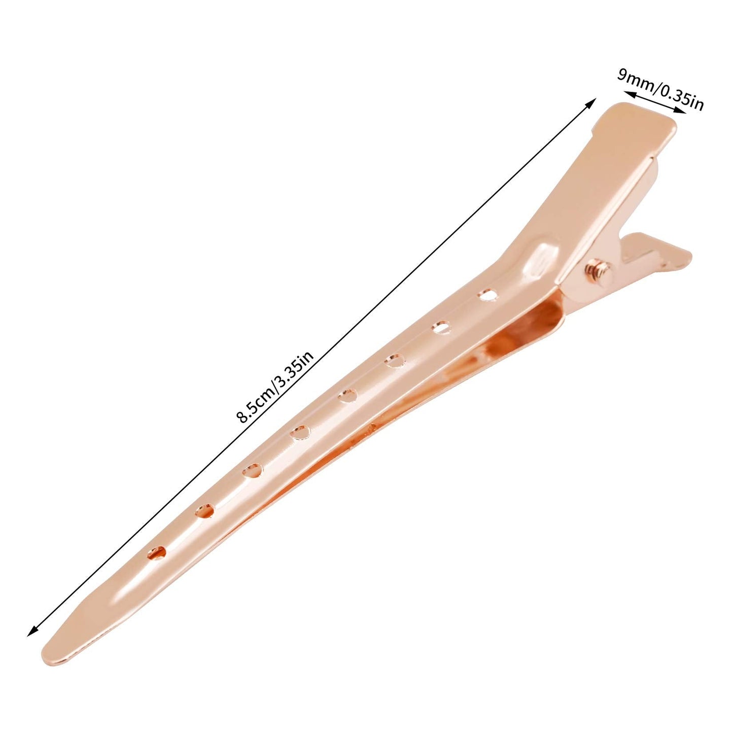 24 Packs Duck Bill Clips, Bantoye 3.35 Inches Rustproof Metal Alligator Curl Clips with Holes for Hair Styling, Hair Coloring, Rose Gold
