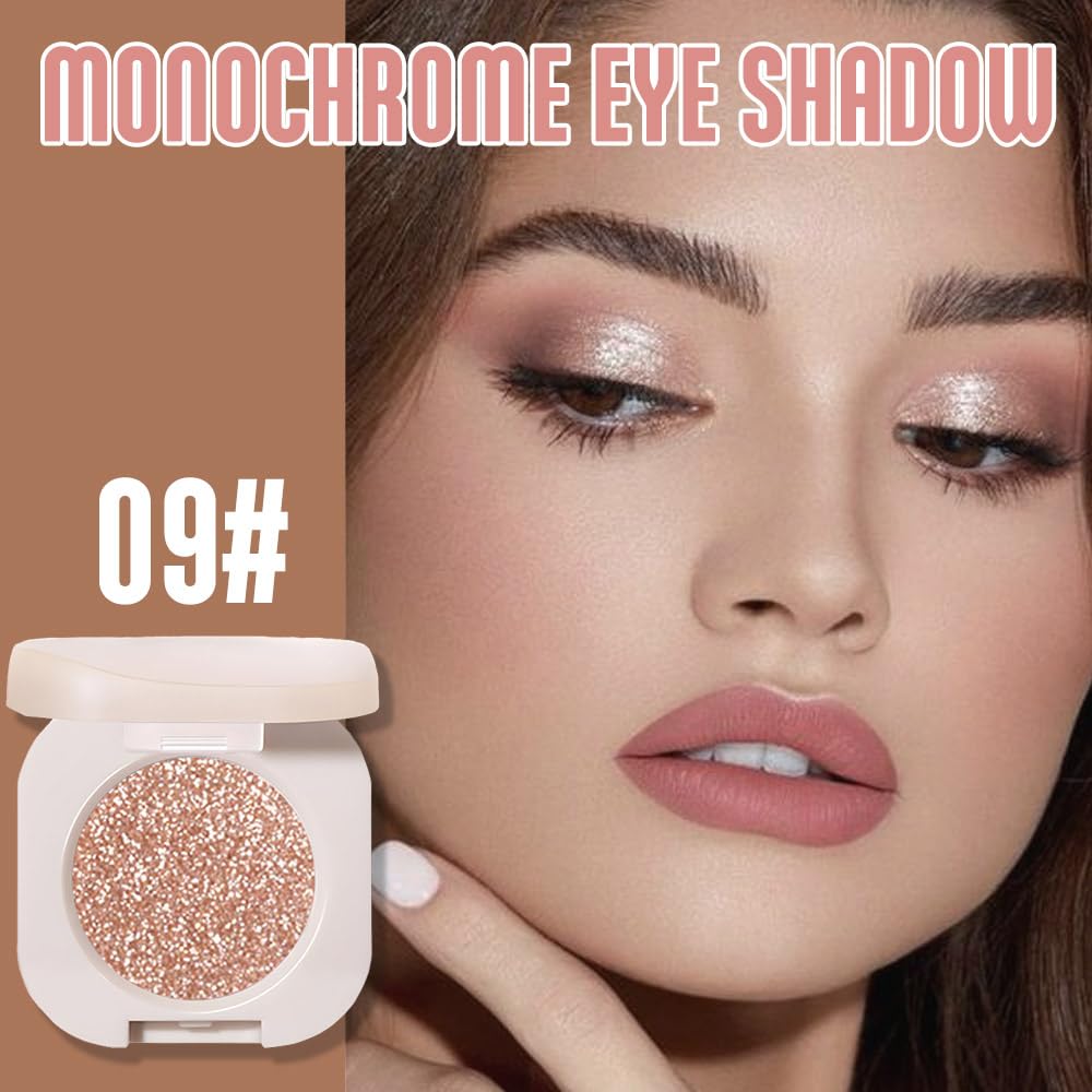 Single Nude Rose Gold Shimmer Eyeshadow,Bright High Pigment Intense Monochrome Eye Shadow,Apply Makeup Easily,Glitter Pressed Powder Single Eyeshadow,24 Hour Eye Makeup Longwear Waterproof,Blendable