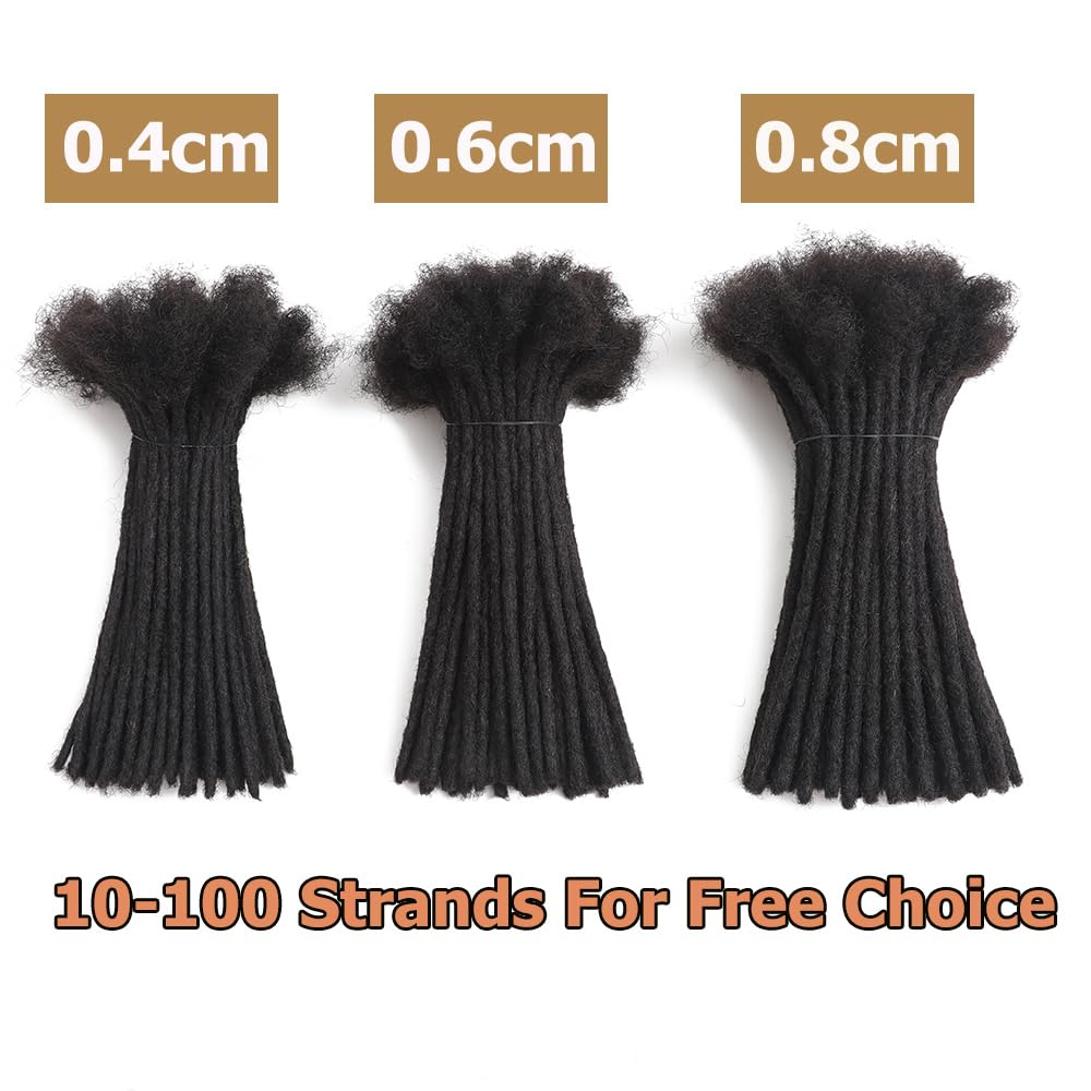 Dreadlock Extensions Human Hair 10-100 Strands 100% Full Handmade Permanent Loc Extension Human Hair for Women/Men/Kids Can Be Dyed Bleached Curled Twisted (0.4cm 1B, 4 inch 10 Strands)