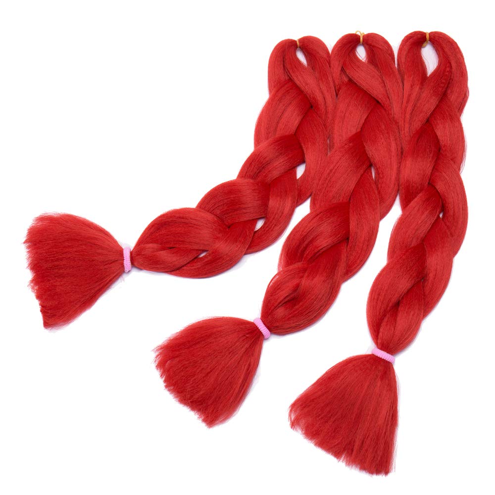 24 Inch Ombre Jumbo Braiding Hair Extensions Jumbo Braid Hair Ombre Long Jumbo Braids For Box Twist Braid Crochet Hair High Temperature Fiber 3 Tone Colored (5 Bundles, Red)