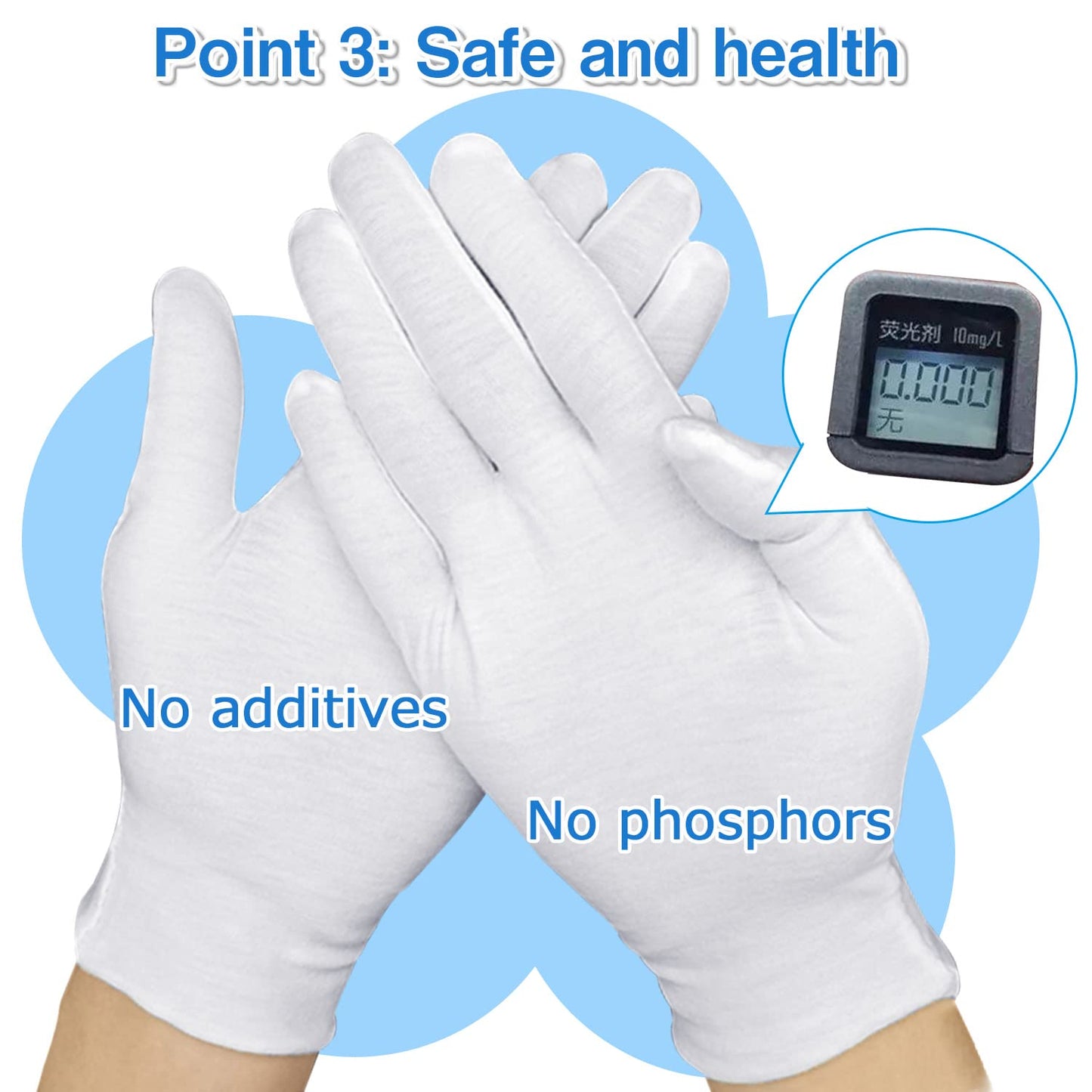 24Pcs Cotton Gloves for Dry Hands Moisturizing Gloves Cotton Gloves Eczema White Gloves for Men and Women and Kid, Stretchable Reusable Cloth Gloves for Spa Lotion Coin Jewelry Silver Inspection(L)