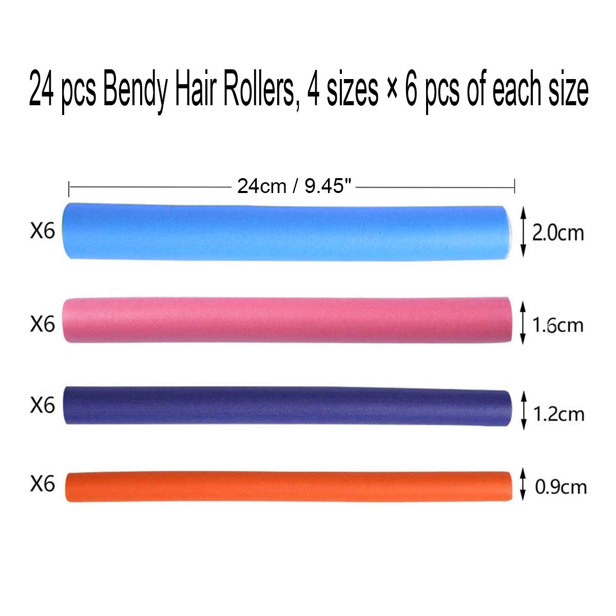 3 in 1 Pack 24 pcs Flexi Soft Hair Curler Rollers Curling Rods with Hair Dryer Bonnet Attachment and 4 Styling Clips (Hair Rollers + Purple Drying Hood)