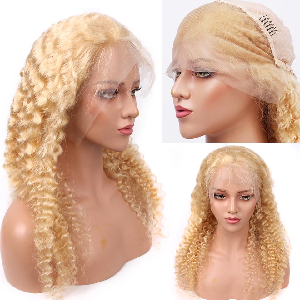613 Human Hair Wig Deep Wave 13x6 HD Transparent Lace Frontal Wigs for Women Deep Parting Pre Plucked 613 Blonde Wig with Baby Hair 150% Density 20 Inch Curly Glueless Brazilian Virgin Hair