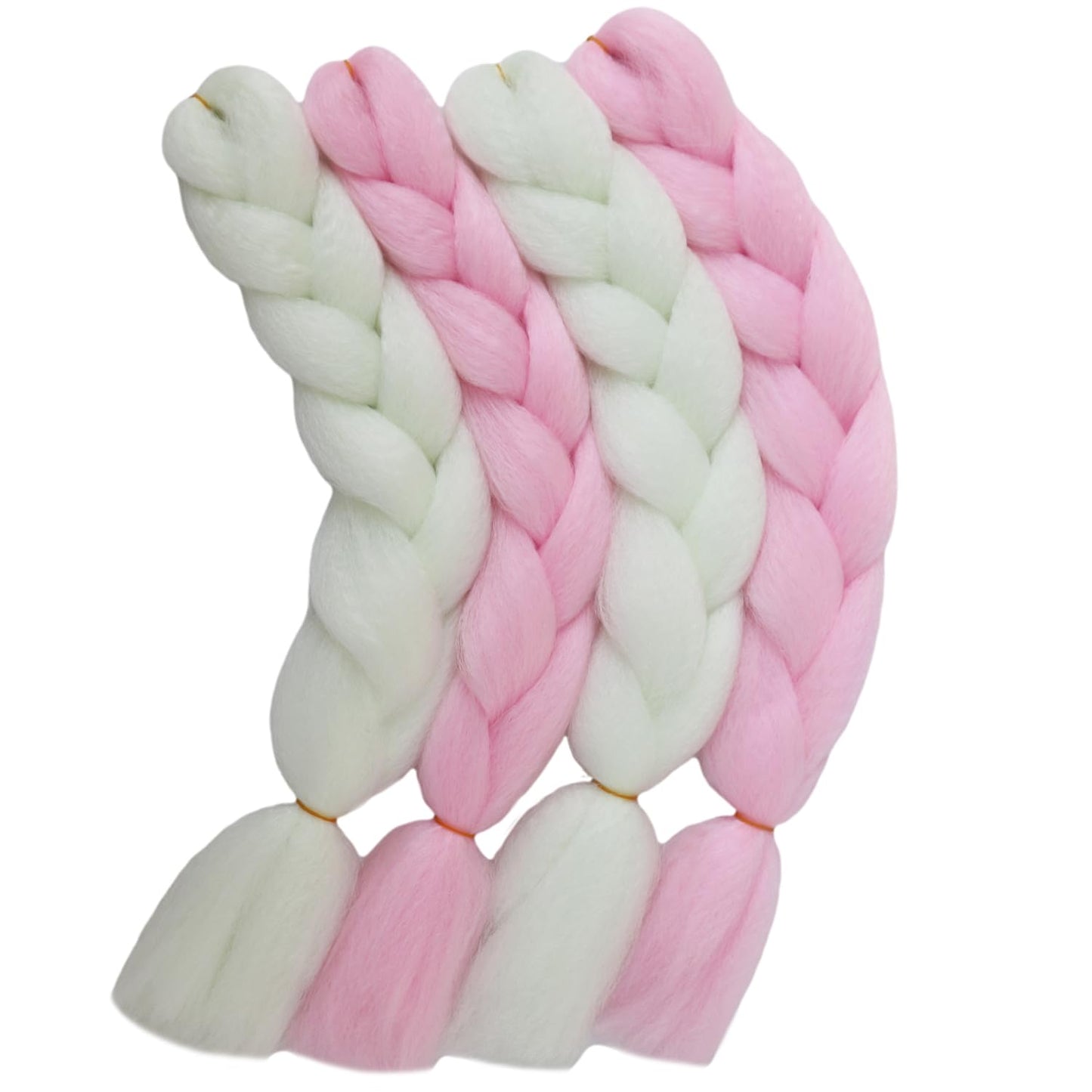 24inch Colored Jumbo Braiding Hair Extensions 4Pack Colorful Synthetic Glow in the Dark(White/Pink)
