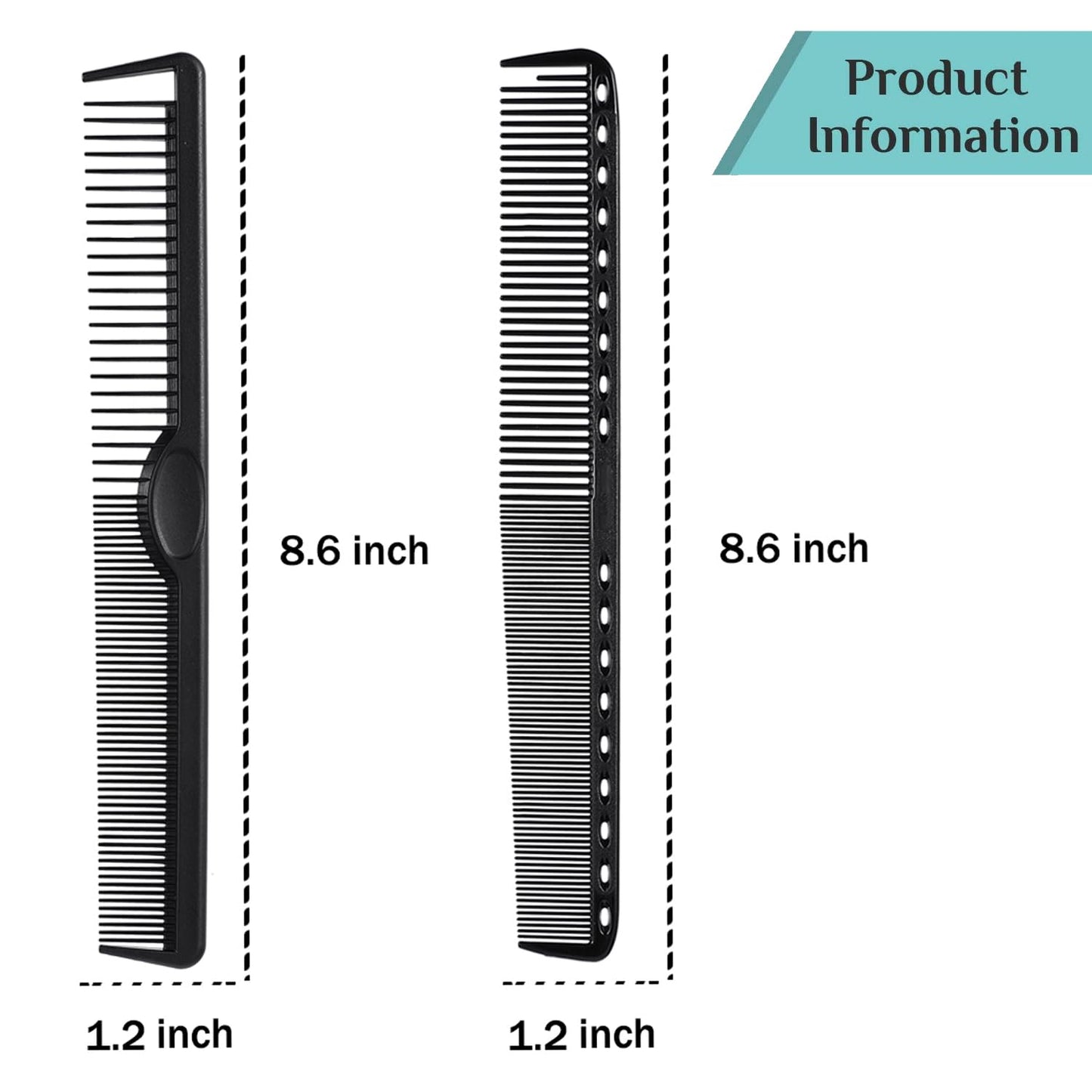 6 Pieces Carbon Fiber Hair Combs Set, General Styling Grooming Comb, Anti Static Heat Resistant Hairdressing Comb, Fine and Wide Tooth Hair Barber Comb