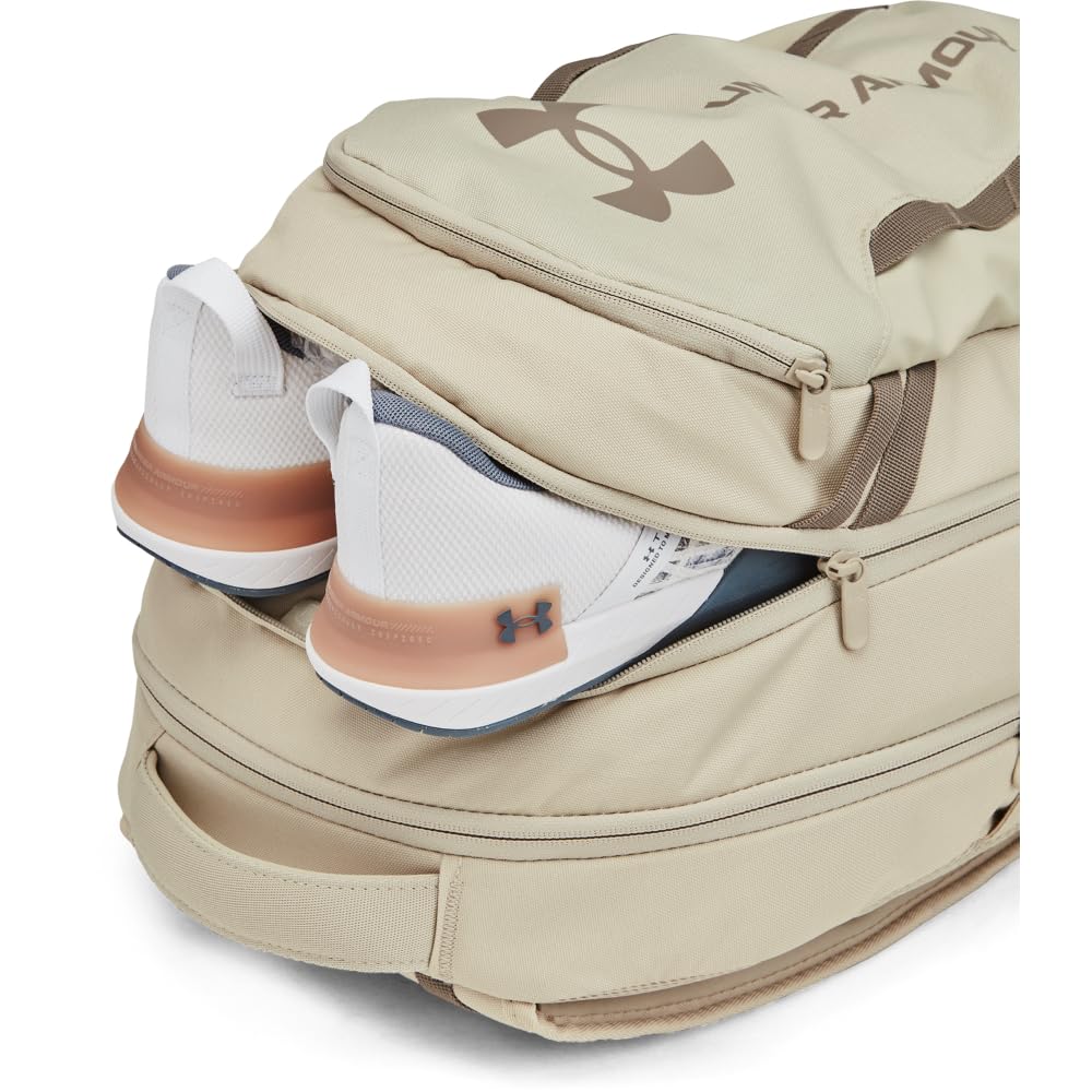 Under Armour Unisex-Adult Hustle 6.0 Backpack, (289) Khaki Base/Khaki Base/Taupe Dusk, One Size Fits Most