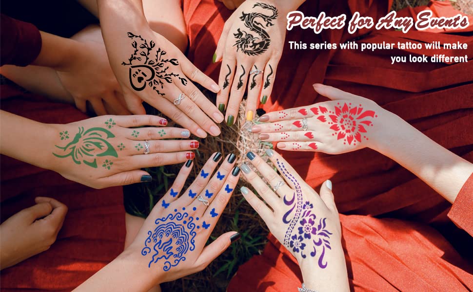 Kapopi Henna Tattoo Stencil Kit, Henna sexy temporary tattoo stickers For Women, girls and teenagers,Body Art Painting (Henna Tattoo Kit A)