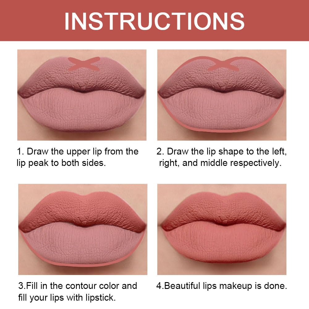 Kaely 2in1 Chestnut Antique Rose Lip Liner & Lipstick Set Kit for Women, DNM Matte Lips Kit with Lip Liner Lip Stains Long Lasting Waterproof 24 Hour Lipstick and Lip Liners Combo Lipliners Pencil 04