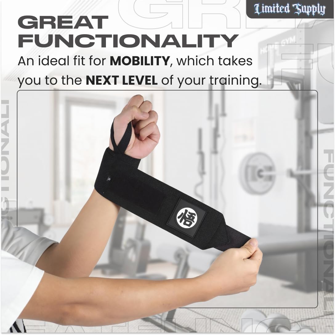 CROWN Anime Wrist Wraps Lifting Straps 24" for Men and Women - 1 Pair Each, Gym Accessories Support Weightlifting, Powerlifting, Strength Training, and Improve Workout, Black Dzb
