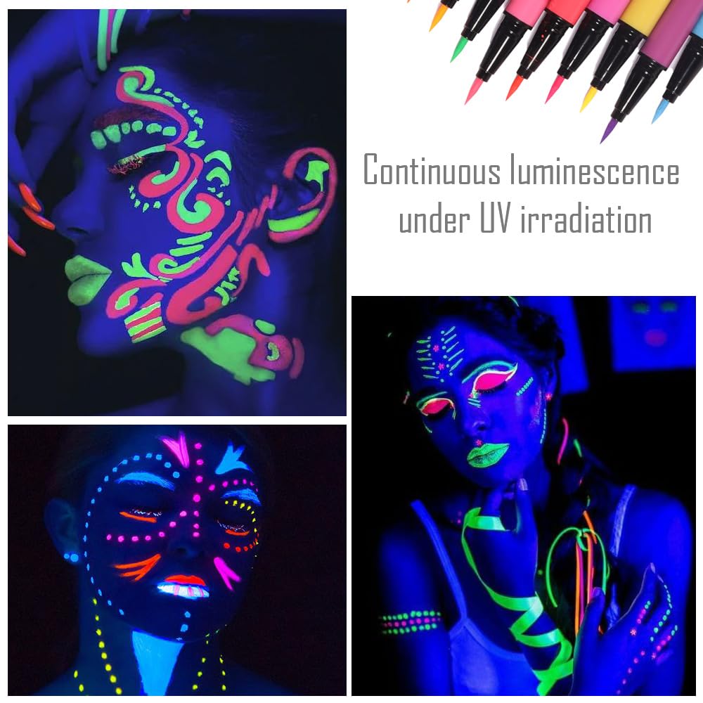 evpct Colorful UV Neon Liquid Eyeliner Pencil Pen, Rainbow Halloween Matte Colored Eyeliners Pencil Glow in Dark, Waterproof Long Lasting Highpigmented Delineador de ojos líquido de neón 11# orange