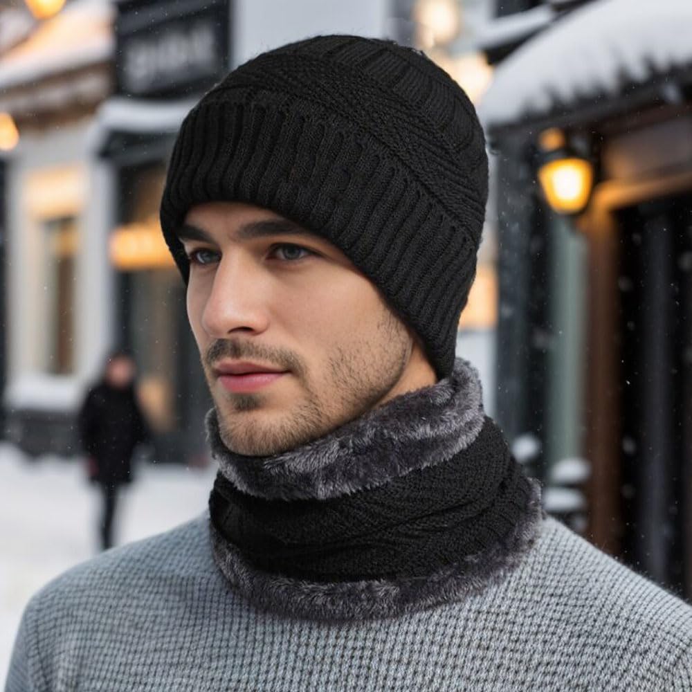 Abudder Beanie Hat Gloves Scarf Set for Men Women,Fleece Beanie Hat,Fleece Scarf,Warmer Gloves and Ear Warmer Headband for Men Women
