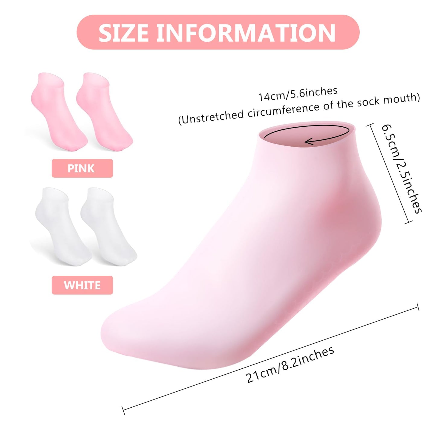 2Pairs Silicone Socks for Dry Cracked Feet Women,Non-Slip Moisturizing Foot Mask Exfoliating Socks,Gel/Aloe Vera SPA Repair Socks,Post Pedicure Heel Cracking & Softening Foot Treatment - Pink + White