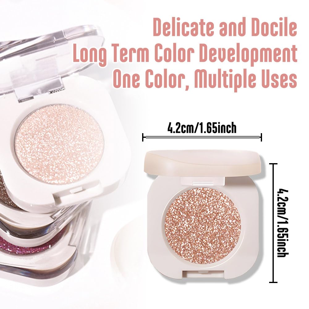 Single Nude Rose Gold Shimmer Eyeshadow,Bright High Pigment Intense Monochrome Eye Shadow,Apply Makeup Easily,Glitter Pressed Powder Single Eyeshadow,24 Hour Eye Makeup Longwear Waterproof,Blendable