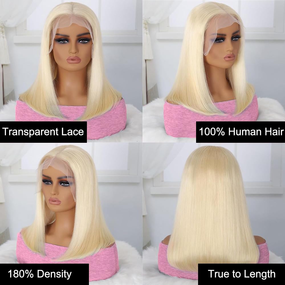 613 Bob Wig Human Hair 13x4 HD Lace Front Wig Human Hair Blonde,Short Straight Glueless 613 Blonde Lace Front Bob Wigs For Black Women Human Hair Pre Plucked Side Part Blond 10 Inch