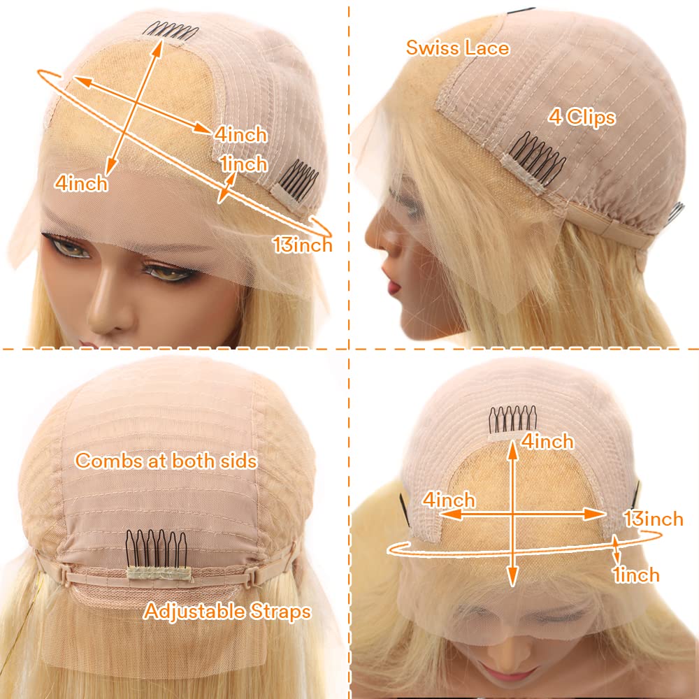 613 Lace Front Wig Human Hair Body Wave 22 Inch Free Part 613 HD Lace Frontal Wig Pre Plucked with Baby Hair Blonde 13x4 Lace Front Wigs Human Hair Wig for Women 10A Brazilian Virgin Hair 150% Density