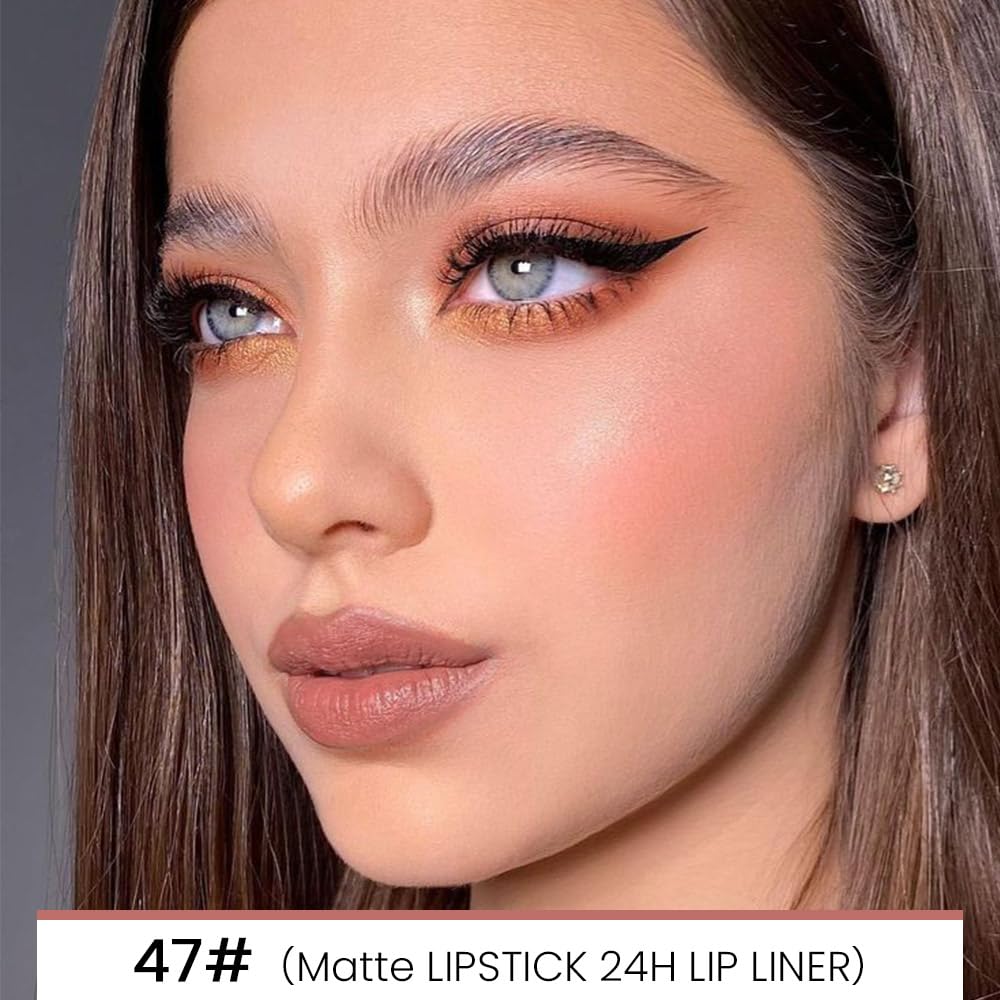 2-in-1 Fairest Nude Velvet Lip Liner & Lipstick Set Kit for Women, DNM Matte Lips Kit with Lip Liner Lip Stains Long Lasting Waterproof 24 Hour Lipstick and Lip Liners Combo Lipliners Pencil Set 47