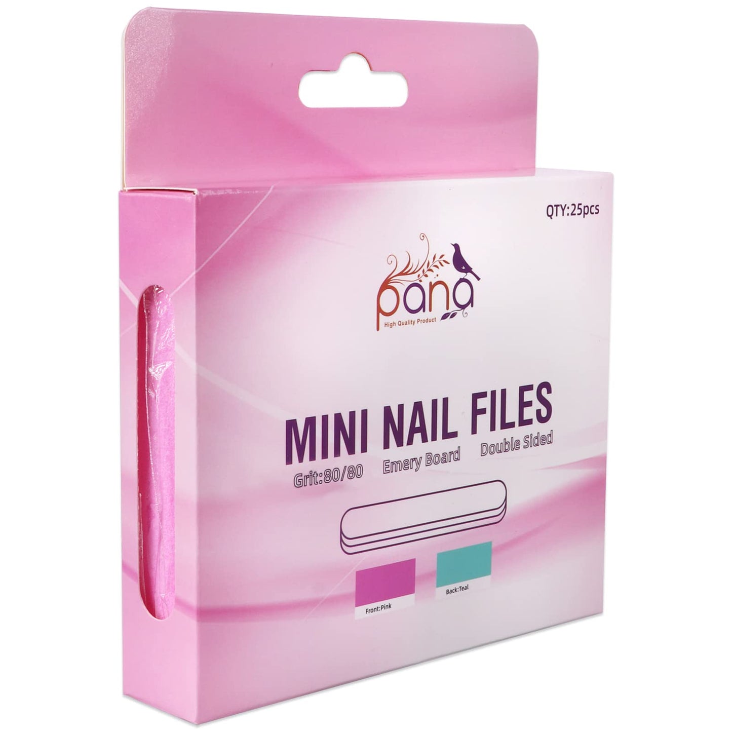 25PCS Mini Size PANA Professional Double Sided Nail Files - Pink&Teal, 80/80 Grit - Emery Board Nail Buffering File Manicure Pedicure Nail Polisher Washable