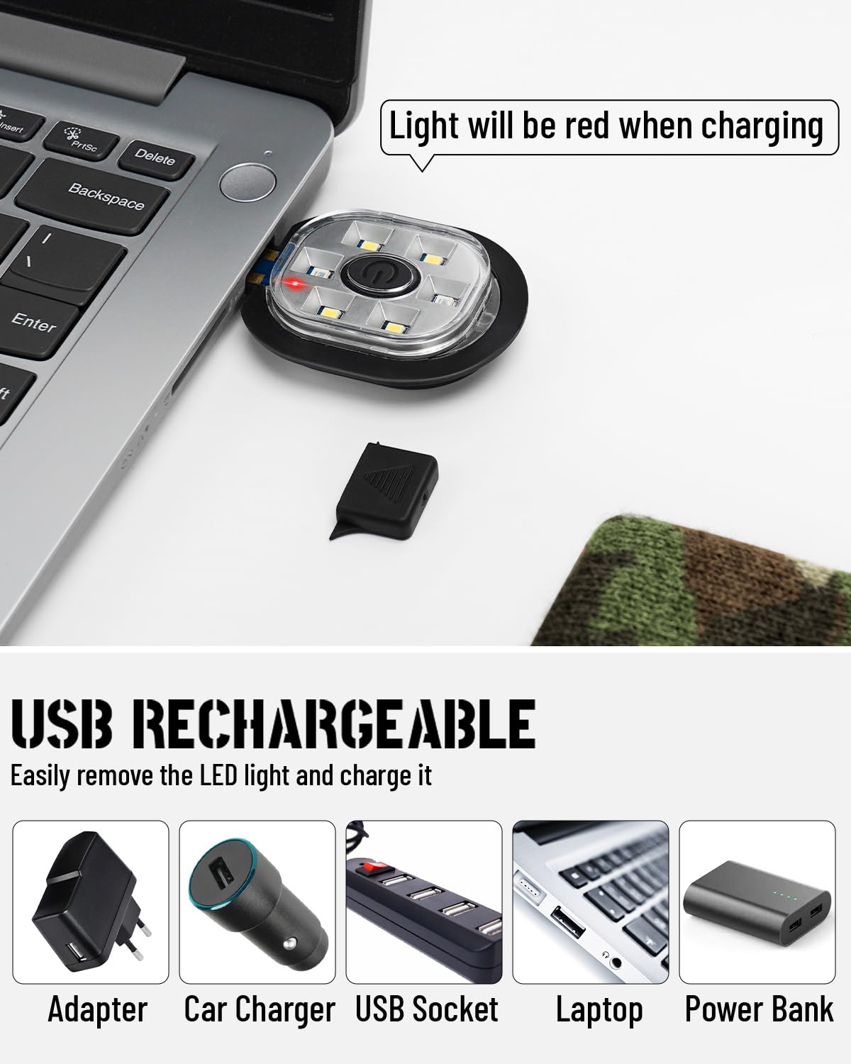 Rechargeable LED Beanie Headlamp - Unisex Winter Knit Cap with Hands Free Flashlight for Fishing, Running, Camping Camouflage