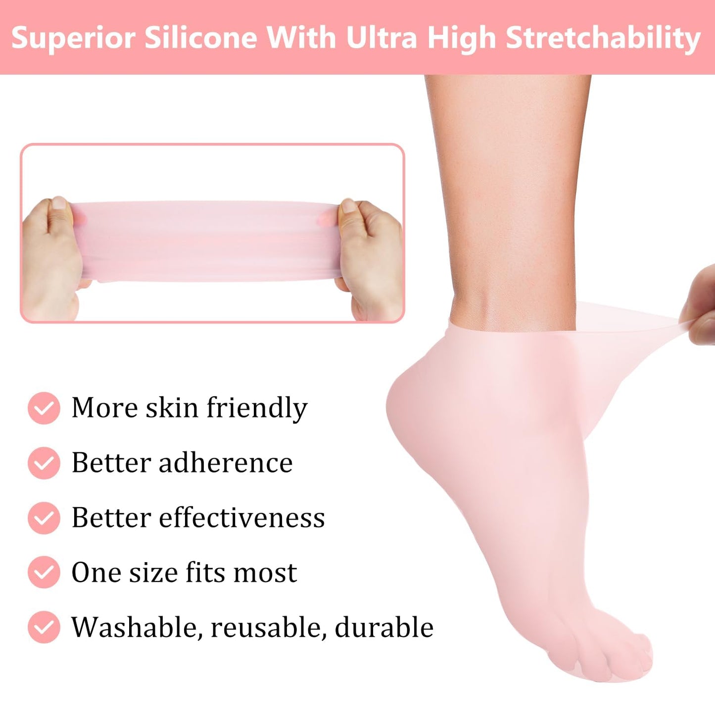 2Pairs Silicone Socks for Dry Cracked Feet Women,Non-Slip Moisturizing Foot Mask Exfoliating Socks,Gel/Aloe Vera SPA Repair Socks,Post Pedicure Heel Cracking & Softening Foot Treatment - Pink + White