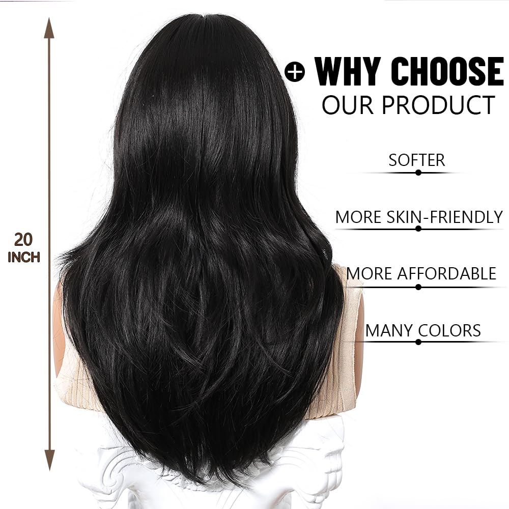 Esmee Long Straight Dark Brown Wig for Women with Curtain Bangs Natural Synthetic Hair Wigs for Daily Party Use 20 Inches