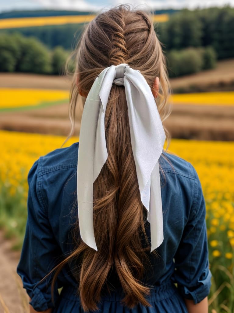 3PCS Hair Scarf Scruncheis for Women Knotted Bow Hair Ties Elastic Bands Satin Hair Ribbon Scrunchy Red Ponytail Holder for Women and Girls (Black White Gray)