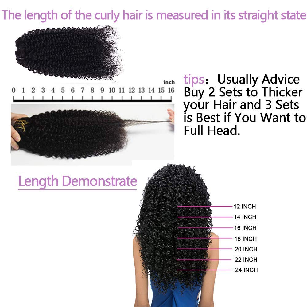 Curly Clip In Extension Human Hair 3C 4A Kinky Curly Clip Ins Full Head for Black Women Brazilian Remy Human Hair Natural Color 8Pcs with18clips 120g/Set(22 inch, curly wave)