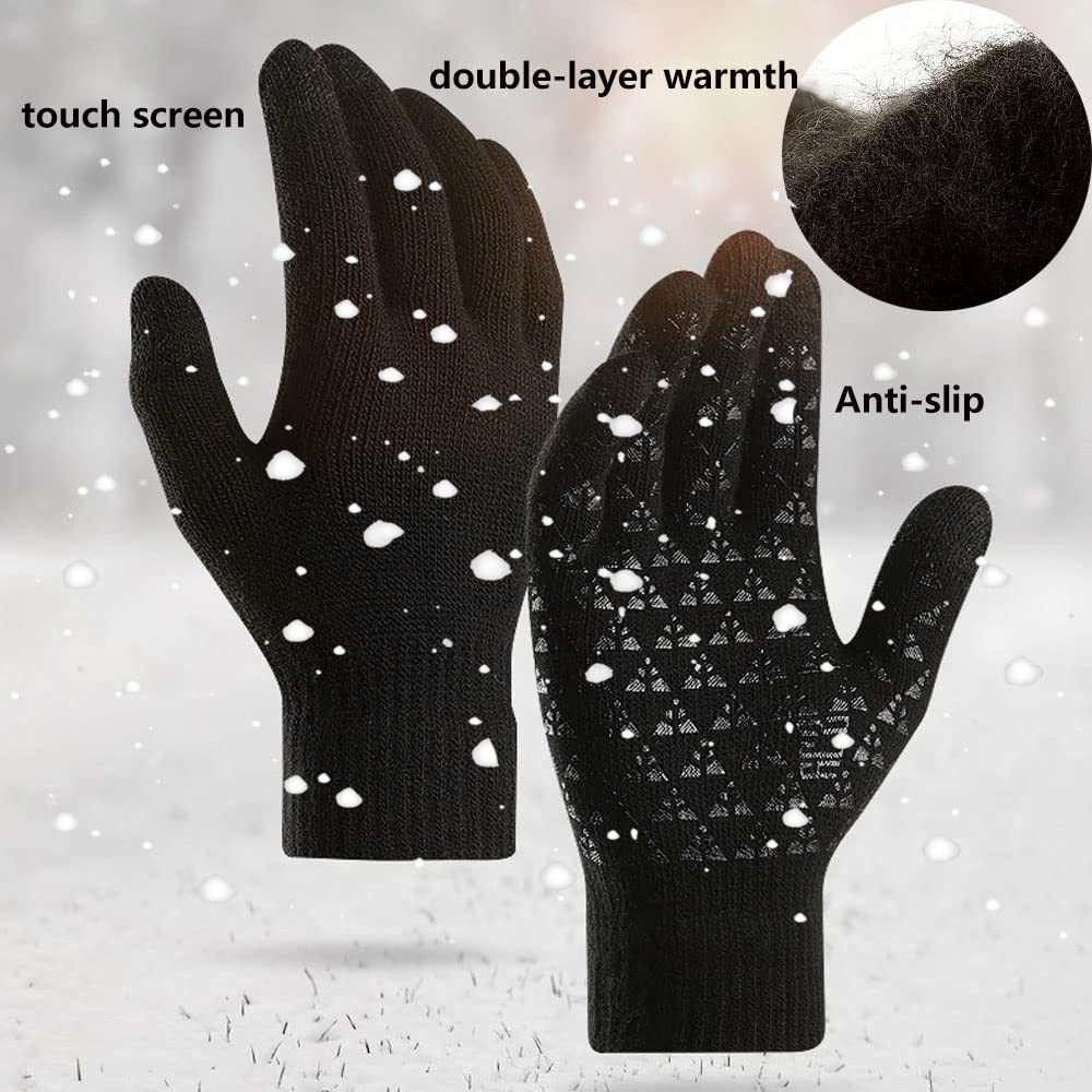 6 Pieces Winter Beanie Hat Scarf Gloves Set for Men Women,Knitted Skull Cap Winter Hat Touchscreen Gloves Neck Warmer for Cold Weather