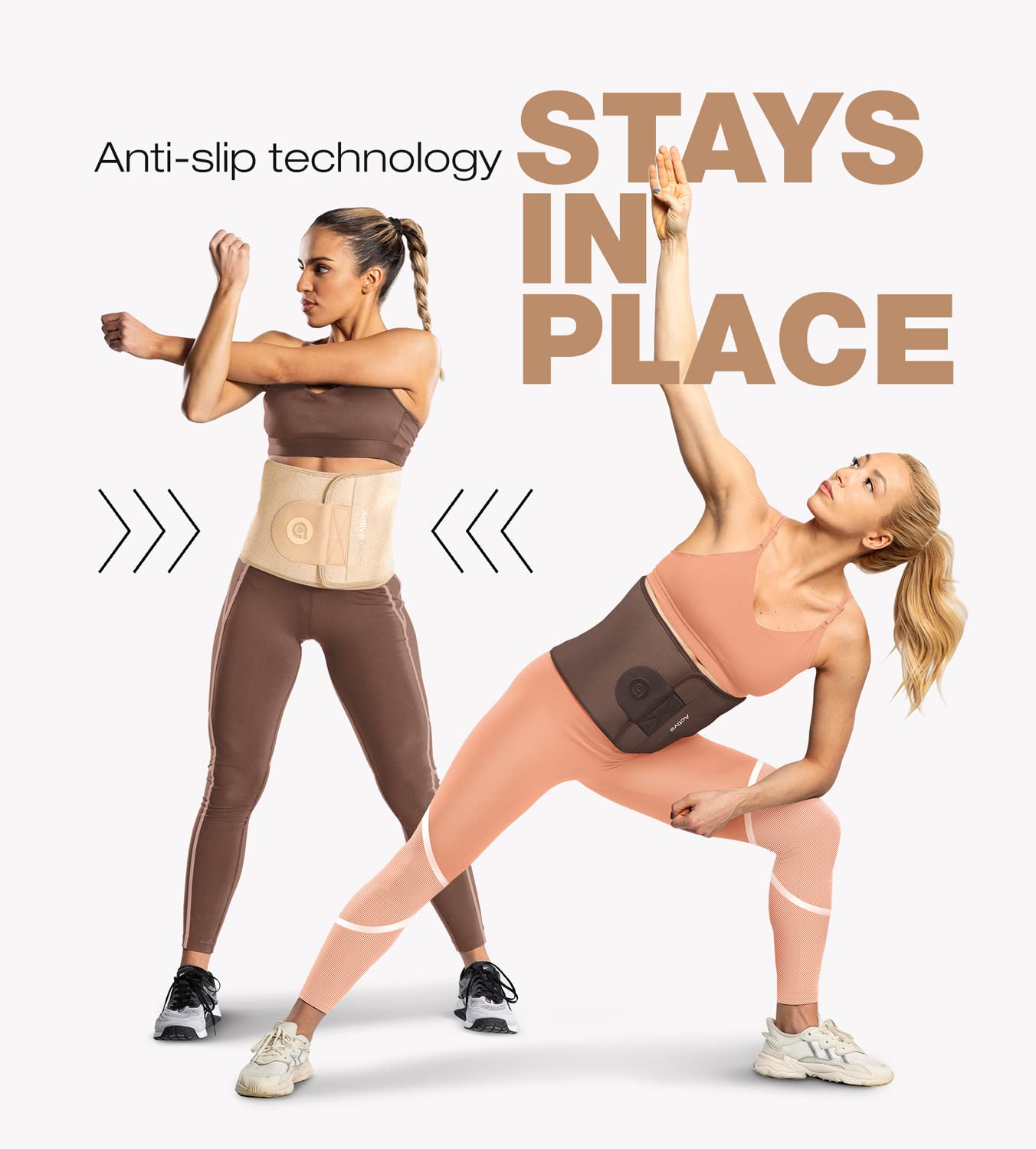 ActiveGear Waist Trainer for Women & Men – Skin Colored Sweat Band Waist Trimmer Belt for a Toned Look - Reinforced Trim and Extra Secure Fastening (Latte, Medium: 8” x 42”)