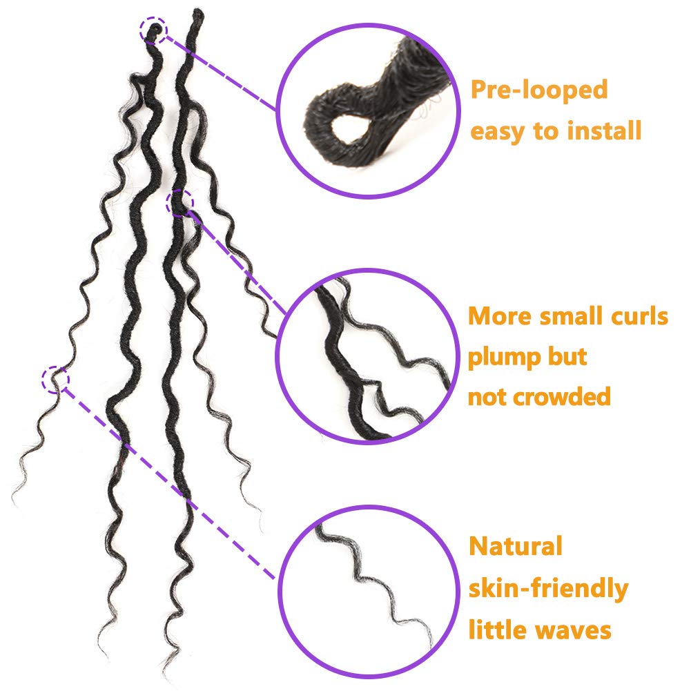 8 Packs Curly Faux Locs Crochet Hair, 14 Inch Goddess Locs Crochet Hair, Hippie Locs Braids Hair Extensions (14Inch, 8Packs, 1B)