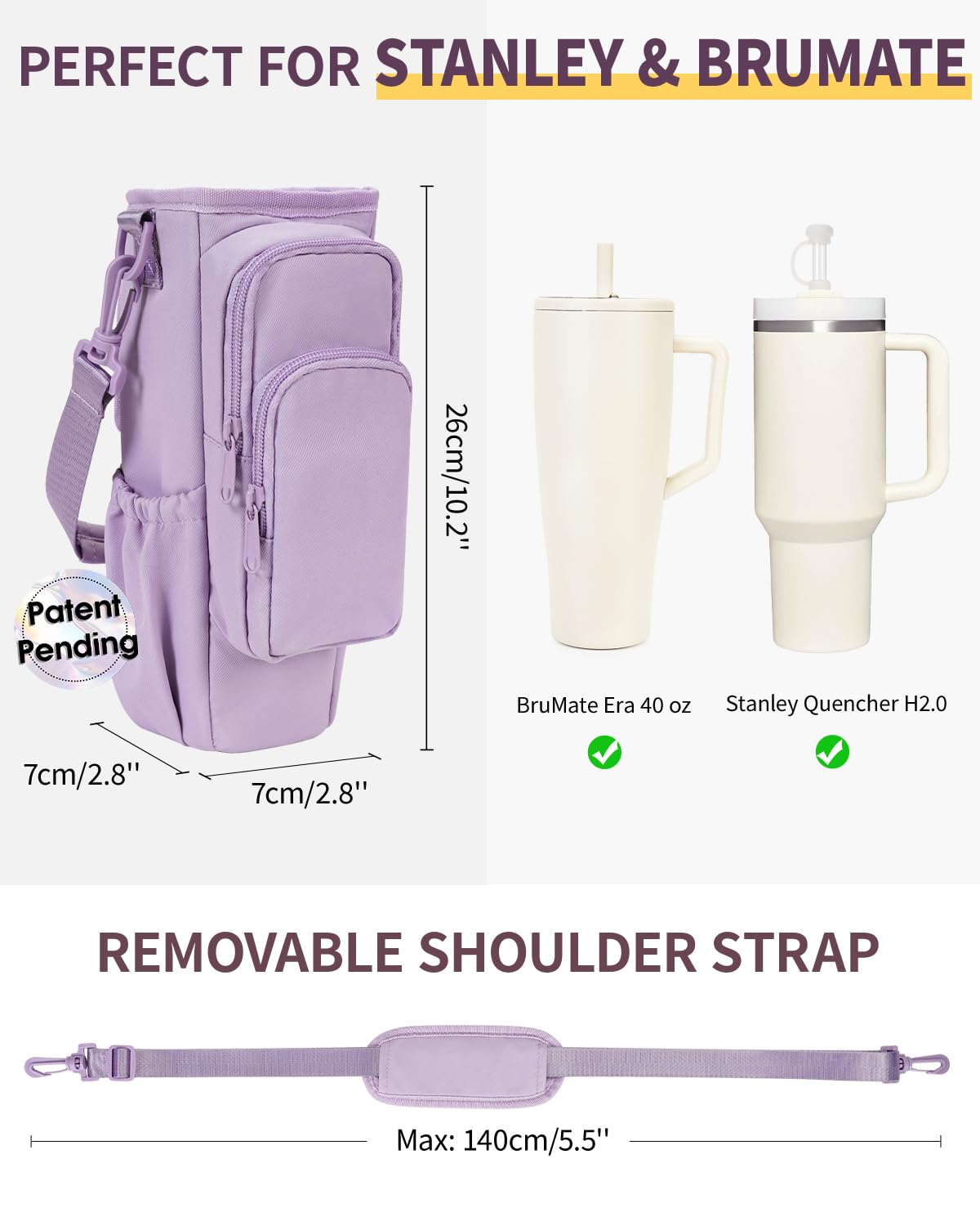 sportsnew Water Bottle Carrier Bag with Phone Pocket for Stanley Brumate era 40oz Insulated Water Bottle Holder Pouch with Strap Water Bottle Bag with Straw Cover for Stanley Cup Accessories