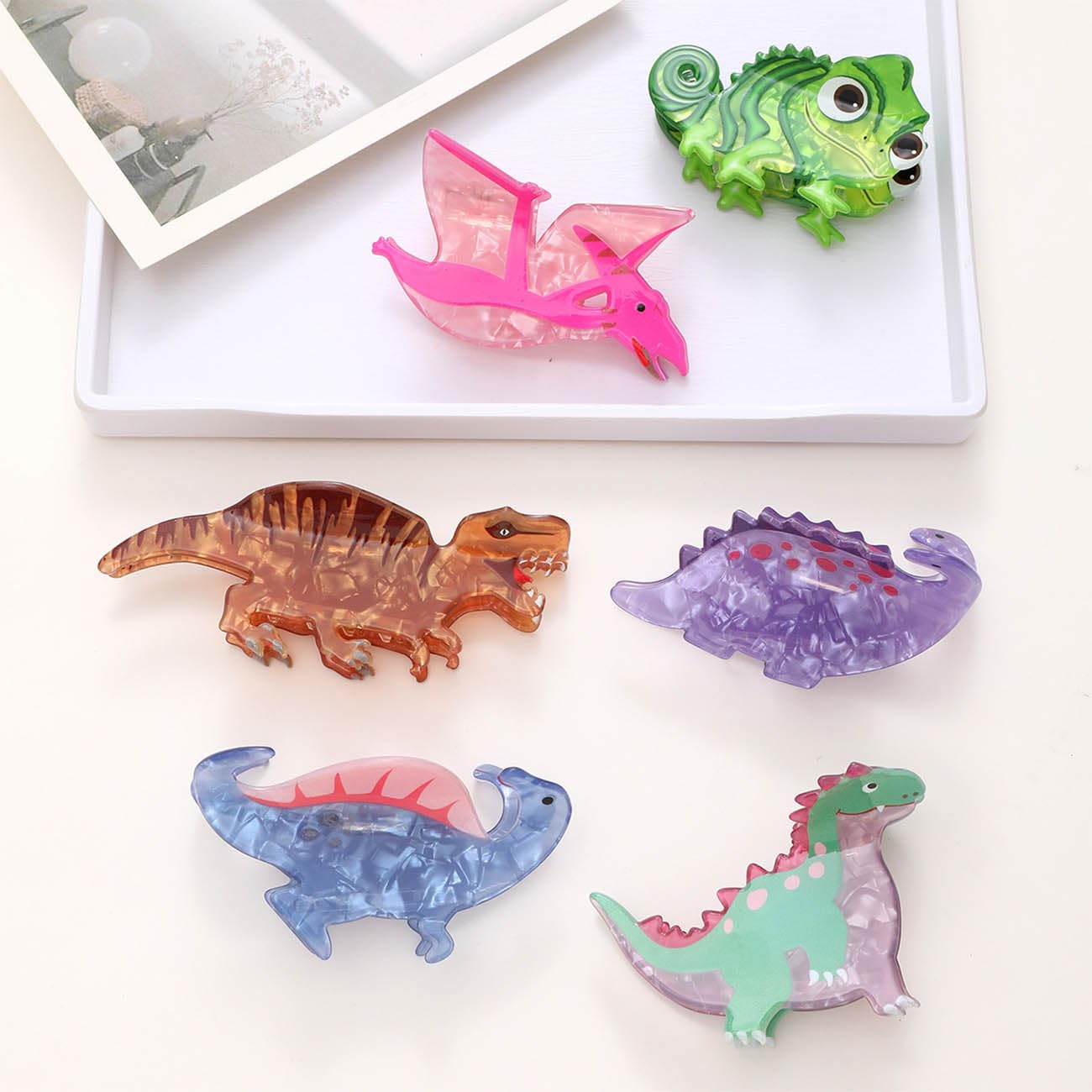 QGMZTNL Dinosaur Hair Clips - Animal Hair Decorations - Fun and Cute for Girls and Women - Medium Size - Suitable for Thin or Thick Hair (Brown dinosaur)