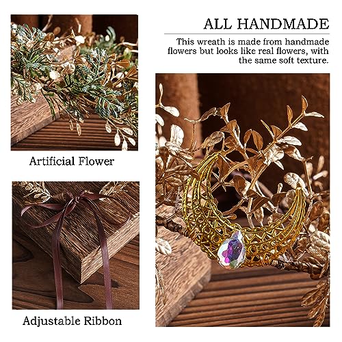 MOSTORY Elf Flower Crown Headband - Woodland Fairy Headpiece Forest Elven Headband Floral Leaf Circlet for Women Renaissance Renfaire Halloween Fairy Core Party Cosplay
