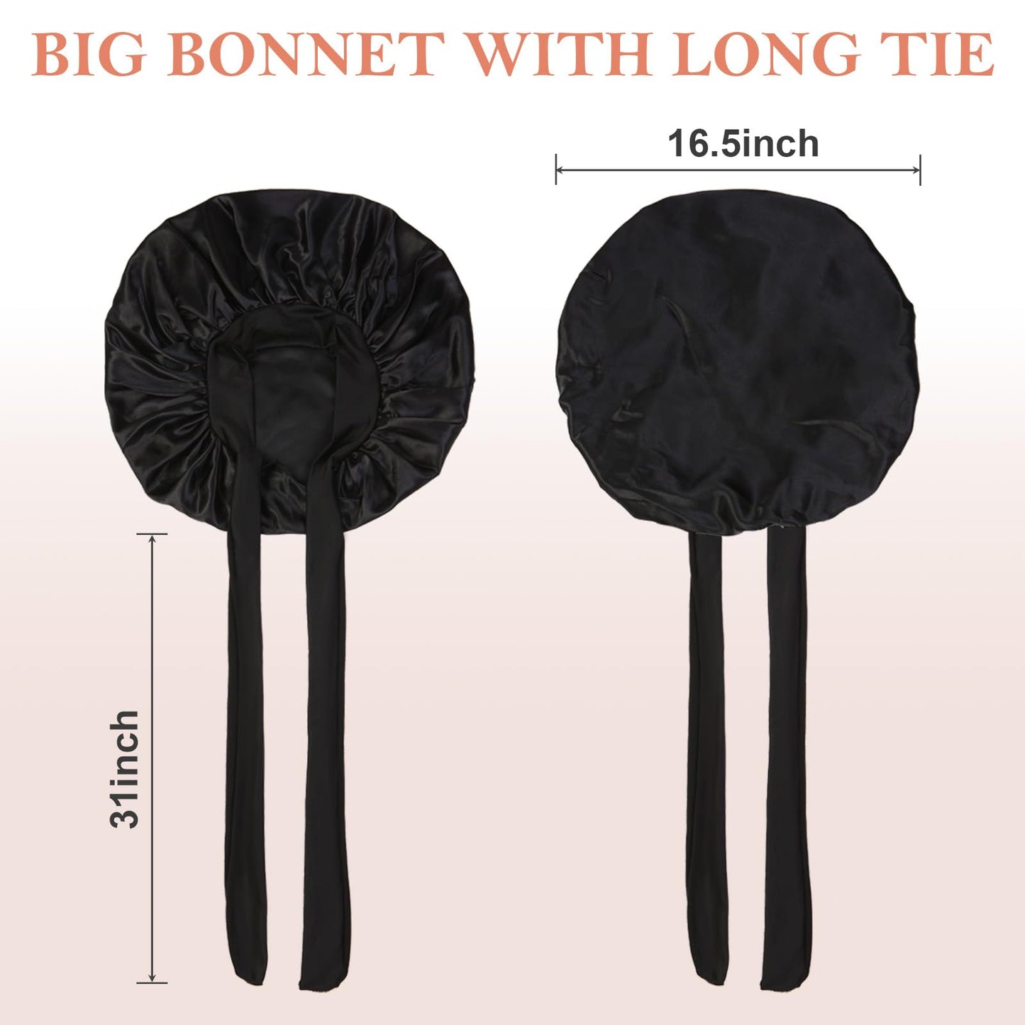 3Pcs Bonnet for Sleeping, Extra Silk Satin Hair Bonnets with Tie Band for Curly Hair Braids shower cap