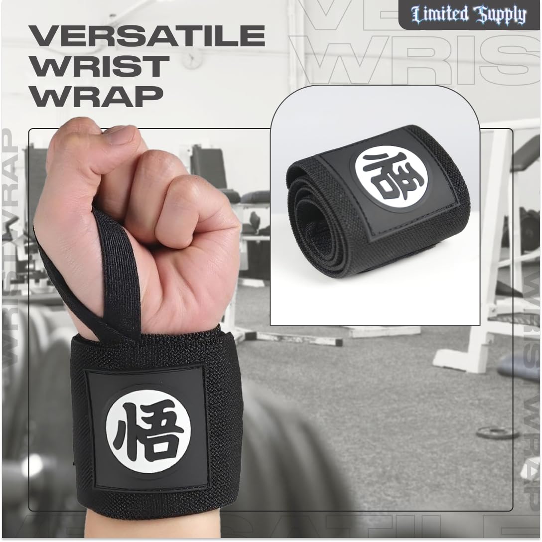 CROWN Anime Wrist Wraps Lifting Straps 24" for Men and Women - 1 Pair Each, Gym Accessories Support Weightlifting, Powerlifting, Strength Training, and Improve Workout, Black Dzb