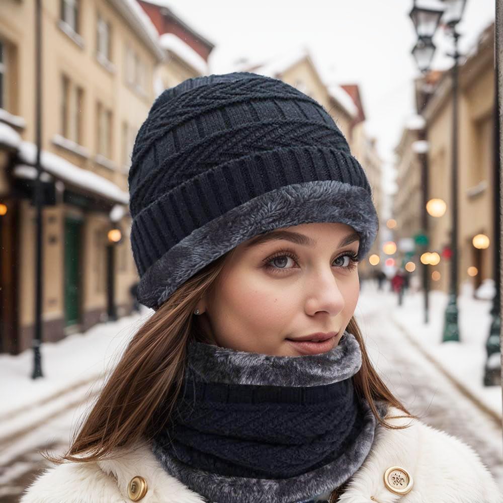 ABUDDER 6 Pieces Winter Beanie Hat Scarf Gloves Set for Men and Women,Knitted Cap Winter Hat Touchscreen Gloves Neck Warmer Set