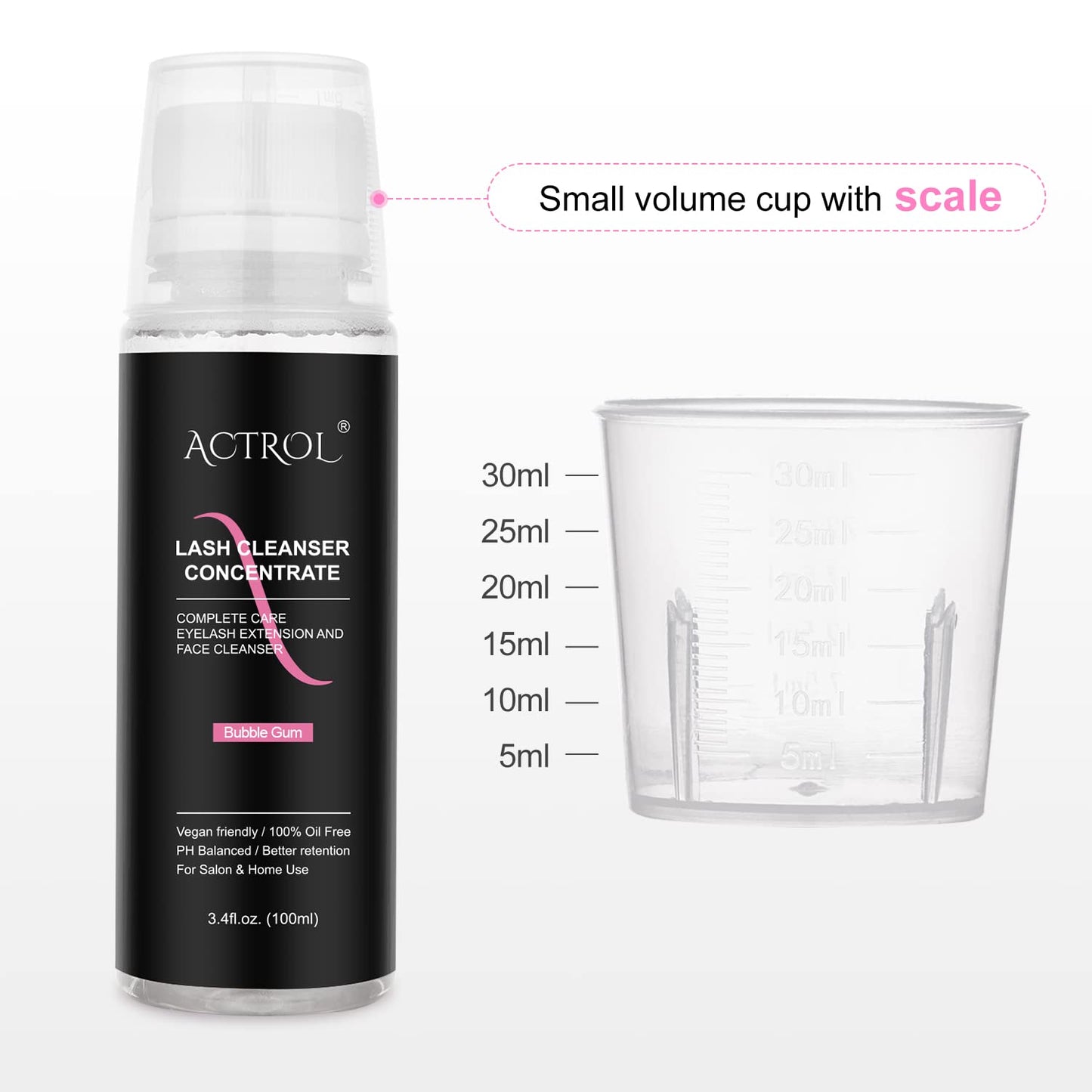 ACTROL Eyelash Cleanser Concentrate 100ml Bubble Gum Professional Lash Shampoo Foaming Cleanser Lash Wash Concentrate for Extensions Lashes with Salon Home Care-Makes 40 Bottles