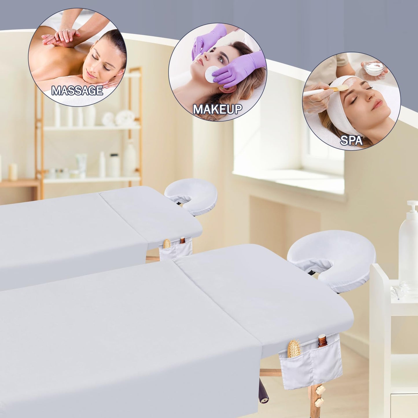 6 Sets Microfiber Massage Table Sheets Set, Massage Sheet Set with Storage Pocket Include Massage Table Cover, Massage Fitted Sheet, Massage Face Rest Cover for Beauty Salon Spa Hair Salon (White)