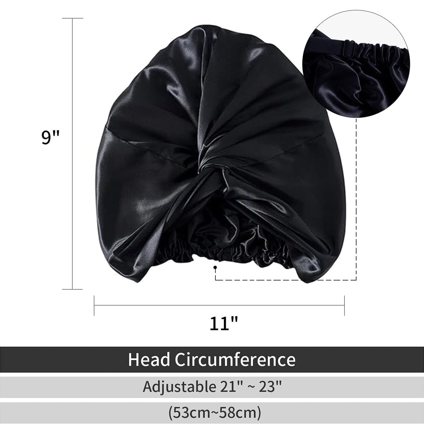 ZIMASILK 22 Momme 100% Mulberry Silk Bonnet for Sleeping & Women Hair Care, Highest Grade 6A Silk Hair wrap for Sleeping with Premium Elastic Stay On Head (1Pc, Black)