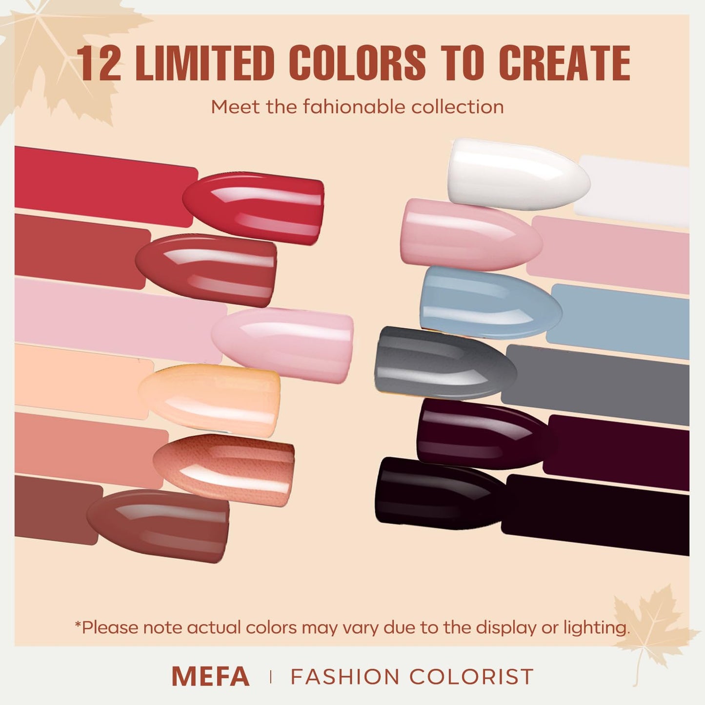 MEFA 12 Colors Gel Nail Polish Set, Purple Burgundy Red Brown Gray Gel Nail Polish Colors Collection Nail Art Manicure DIY Salon Home Gifts for Women Girls