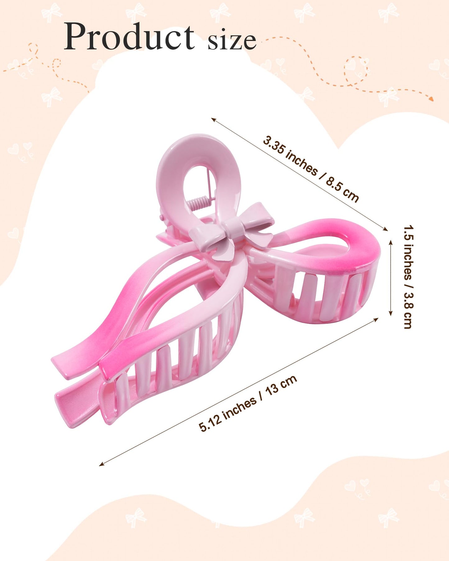 4 PCS Bow Hair Clips for Women Bow Claw Clip 5" Large Hair Claw Clips for Thick and Thin Hair Cute Bows Jaw Clip (Gradient - Khaki + Gray + Pink + Black)